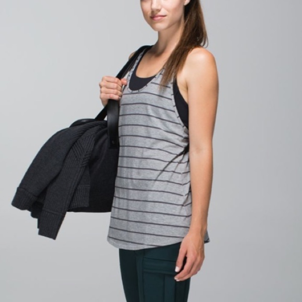 Lululemon On Racerback Loose Lightweight Cayman Stripe Heathered Grey Tank Top